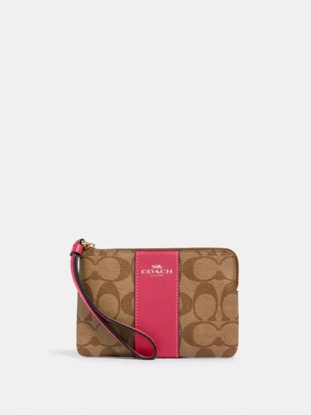 Coach Corner Zip Wristlet In Signature Canvas Pink